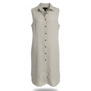Tahari Size M 100% Linen Sleeveless Button-Down Midi Dress